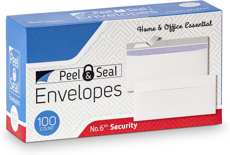100 Pack #6 3/4 Peel and Seal Security-Tinted Envelopes, Business Mailing, 3-5/8 x 6-1/2 Inches (Pack of 100)
